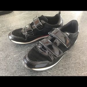 Joe Fresh black patent suede and red  sneakers 6